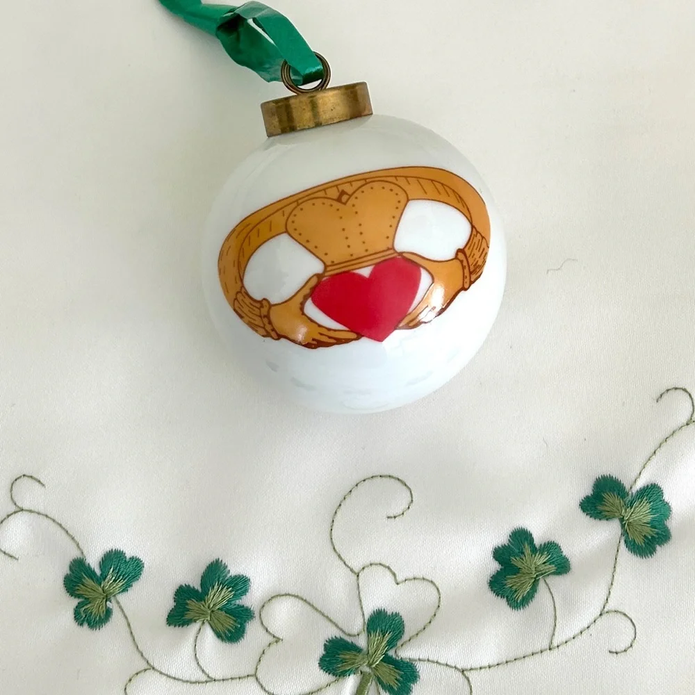 Vintage Irish Claddagh Ceramic Ornament w/ Original Box